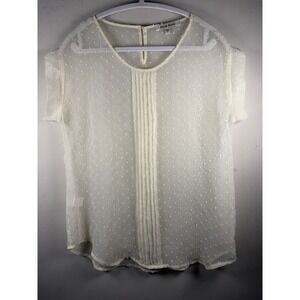 Black Rainn Blouse Top Size Small White Chiffon Sheer SwissDot Officecore